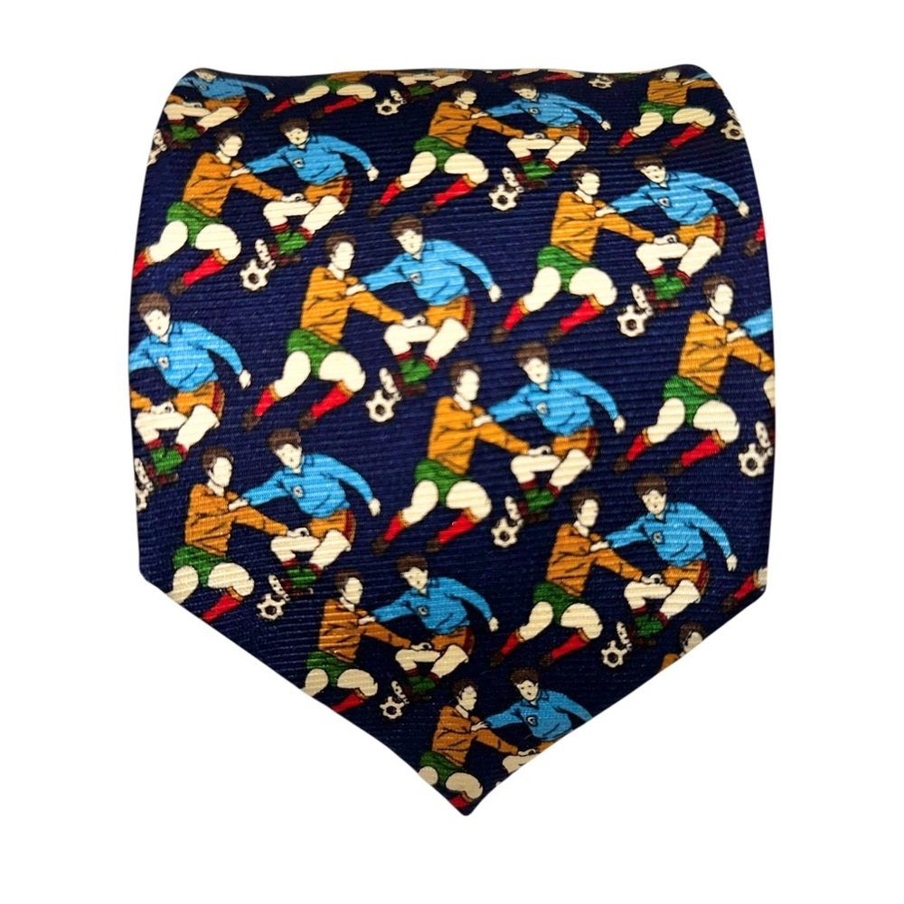 Vtg Singapore Airlines Mens Tie 100% Silk Blue Soccer Necktie 59x3.5”